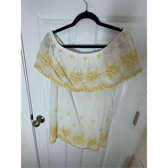 Forgotten Grace women’s embroidered blouse large yellow white off shoulder - Picture 2 of 6
